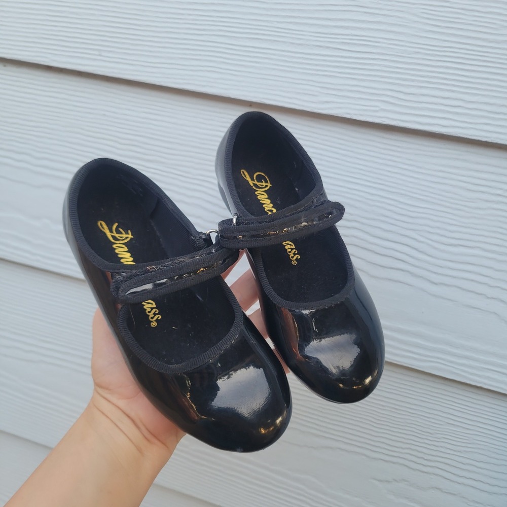 Dance Class Girls Tap Shoes Size 11 Black Patent Mary Jane Performance
